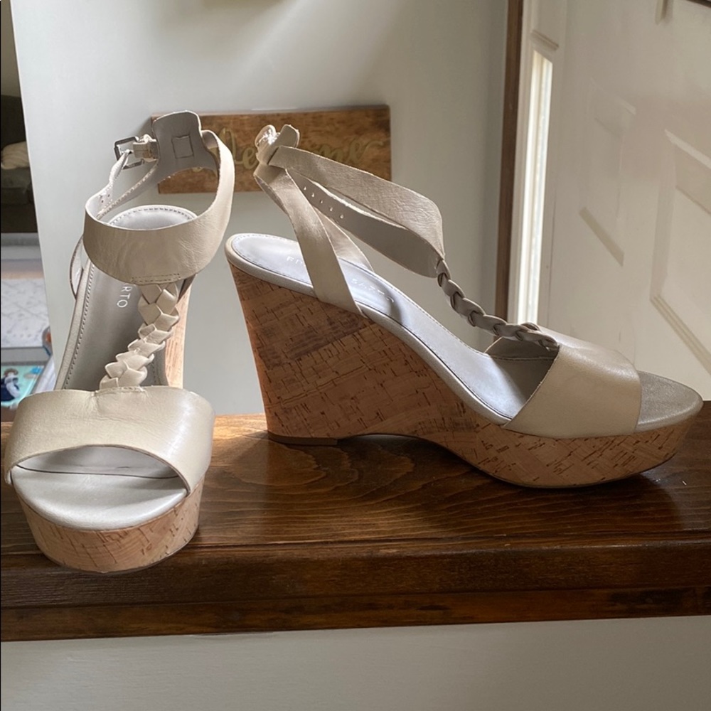 Tan wedge heels with braid detail